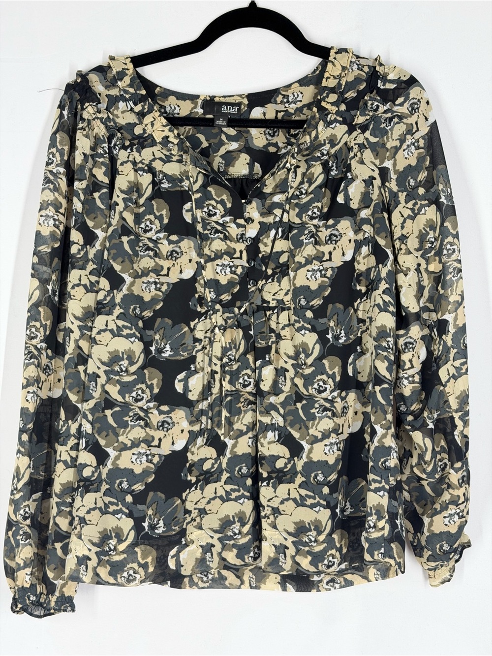 a.n.a Black and Beige Floral Peasant Blouse